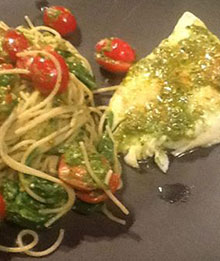 Dr. Beth's Spinach Pesto Pasta with Walleye